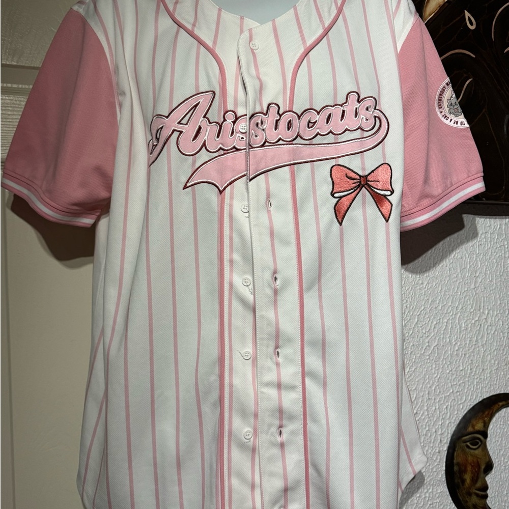 Disney Aristocats Pink and White Button Down Shirt
